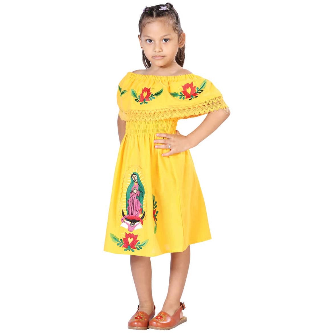 Girls Handmade Virgen Mexican Dress - Lupita - CharroAzteca.com