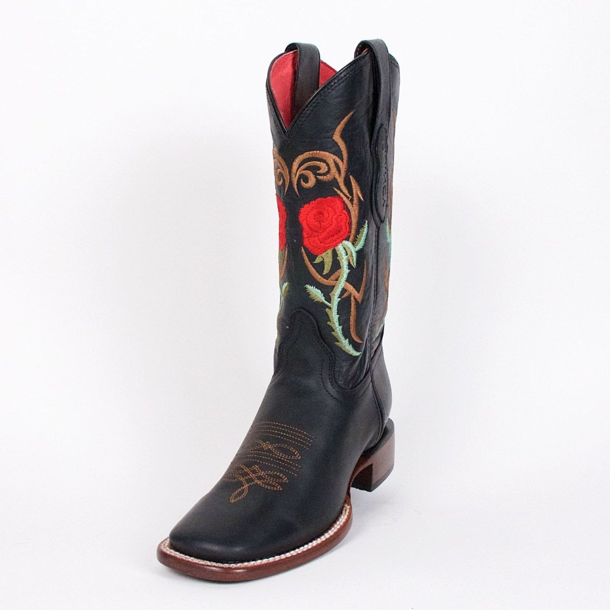 Rose Ranch Toe boot - Black - CharroAzteca.com