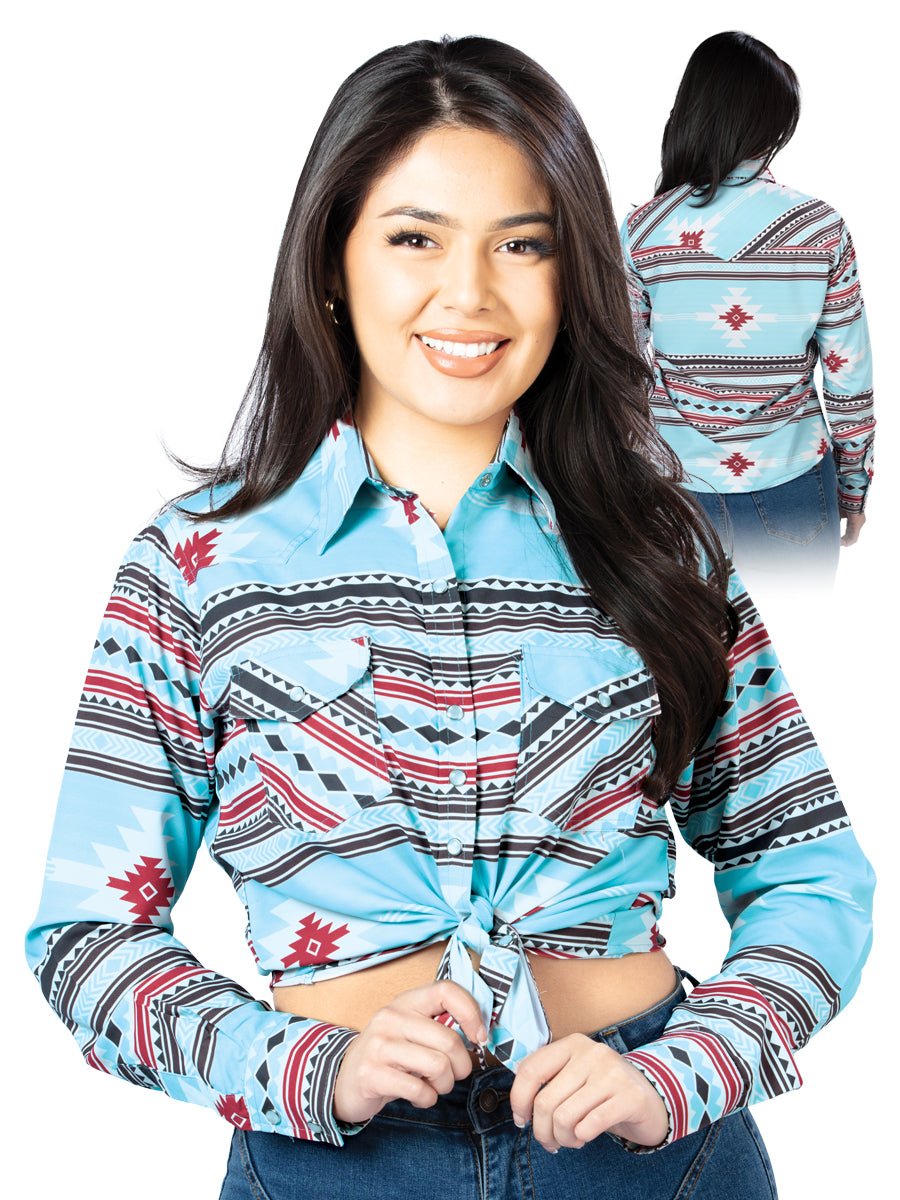 Women's Long Sleeve Western Shirt - Western Stripes (S-3XL) - CharroAzteca.com