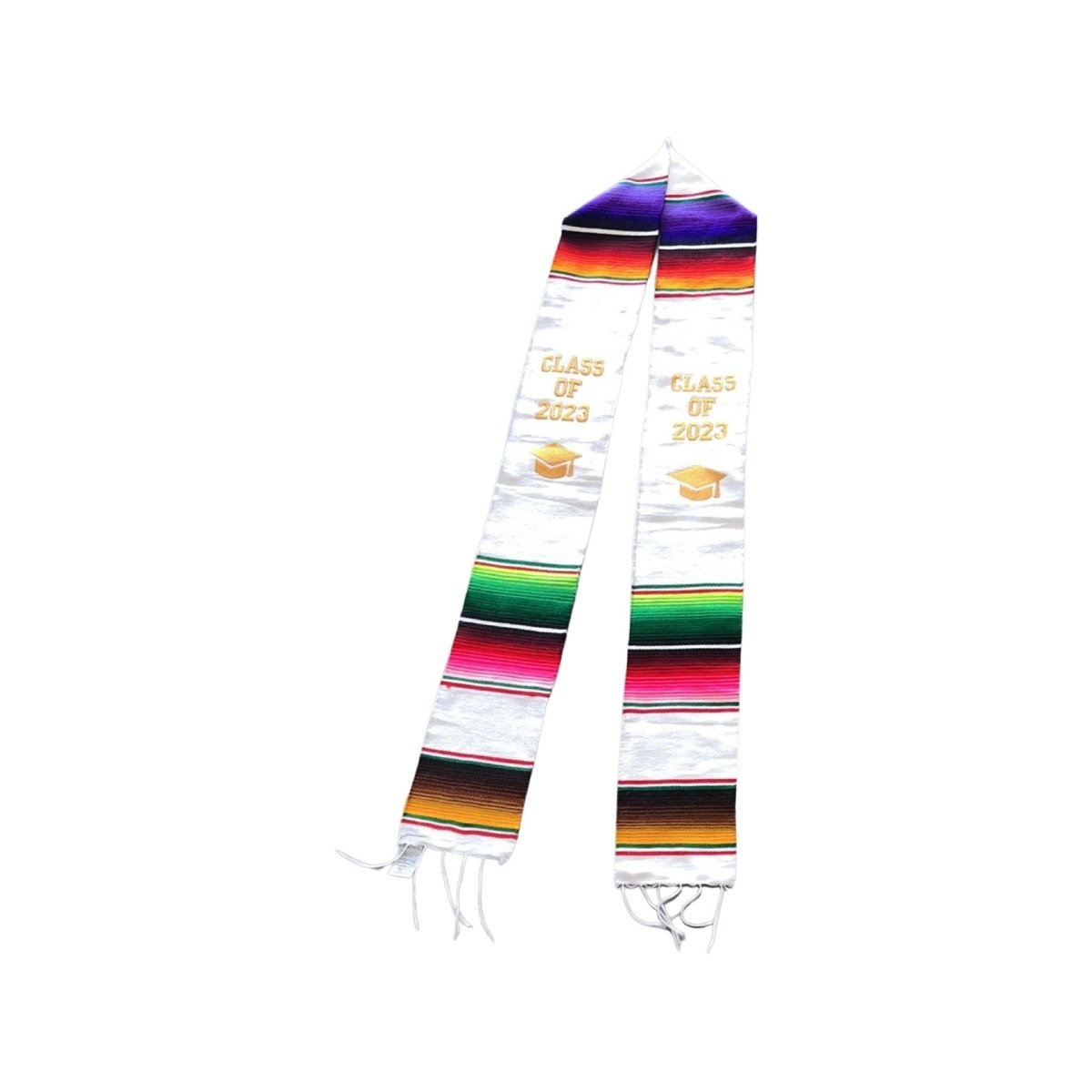 2023 Cultural Pride: Mexican Embroidered White Zarape Graduation Stole - CharroAzteca.com