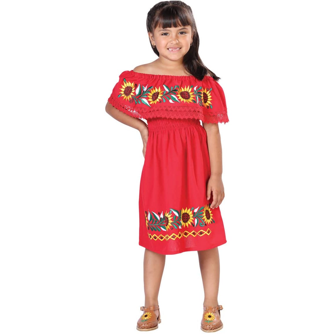 Girls Handmade Mexican Dress - Girasoles - CharroAzteca.com