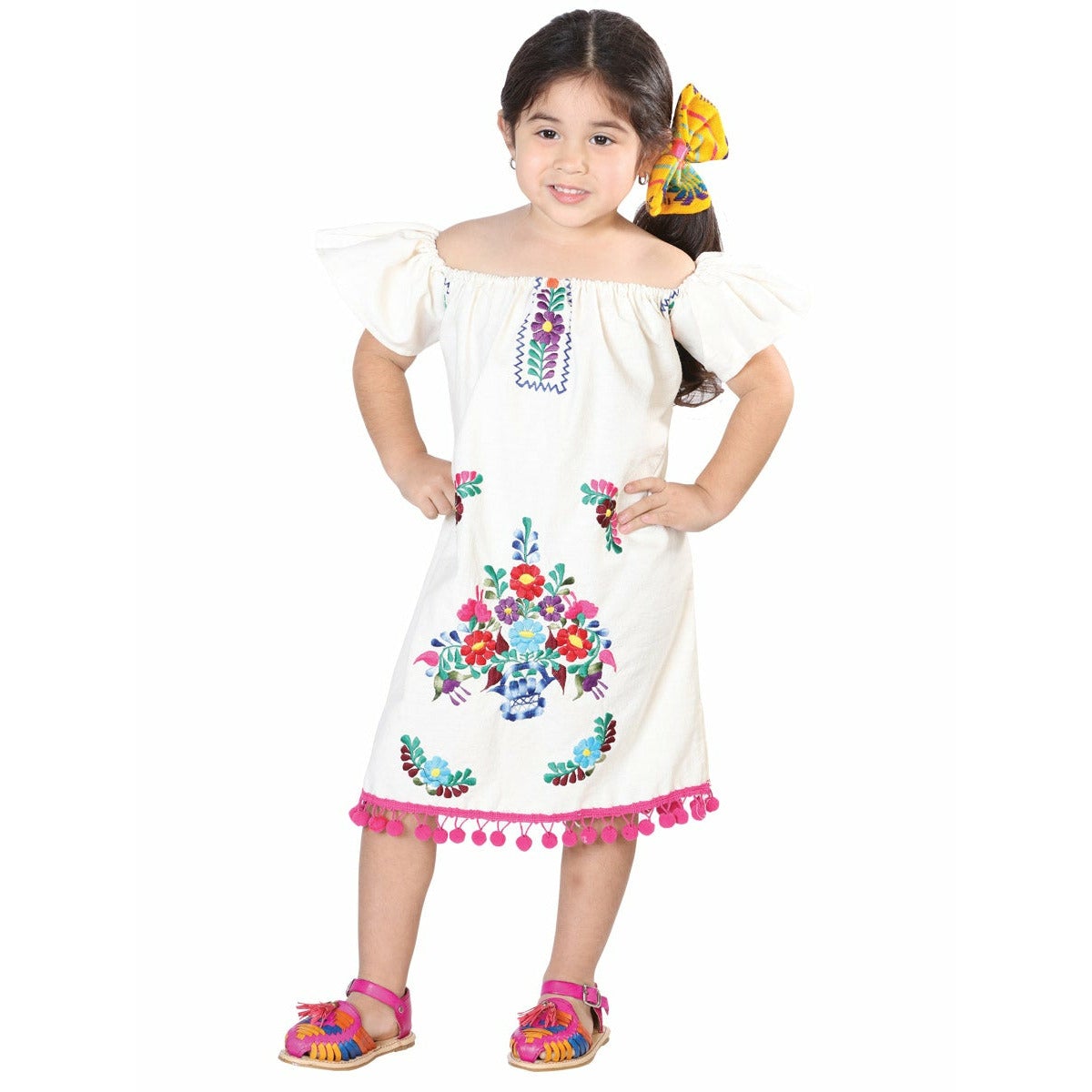 Girls Handmade Mexican Dress - Pon Pon - CharroAzteca.com