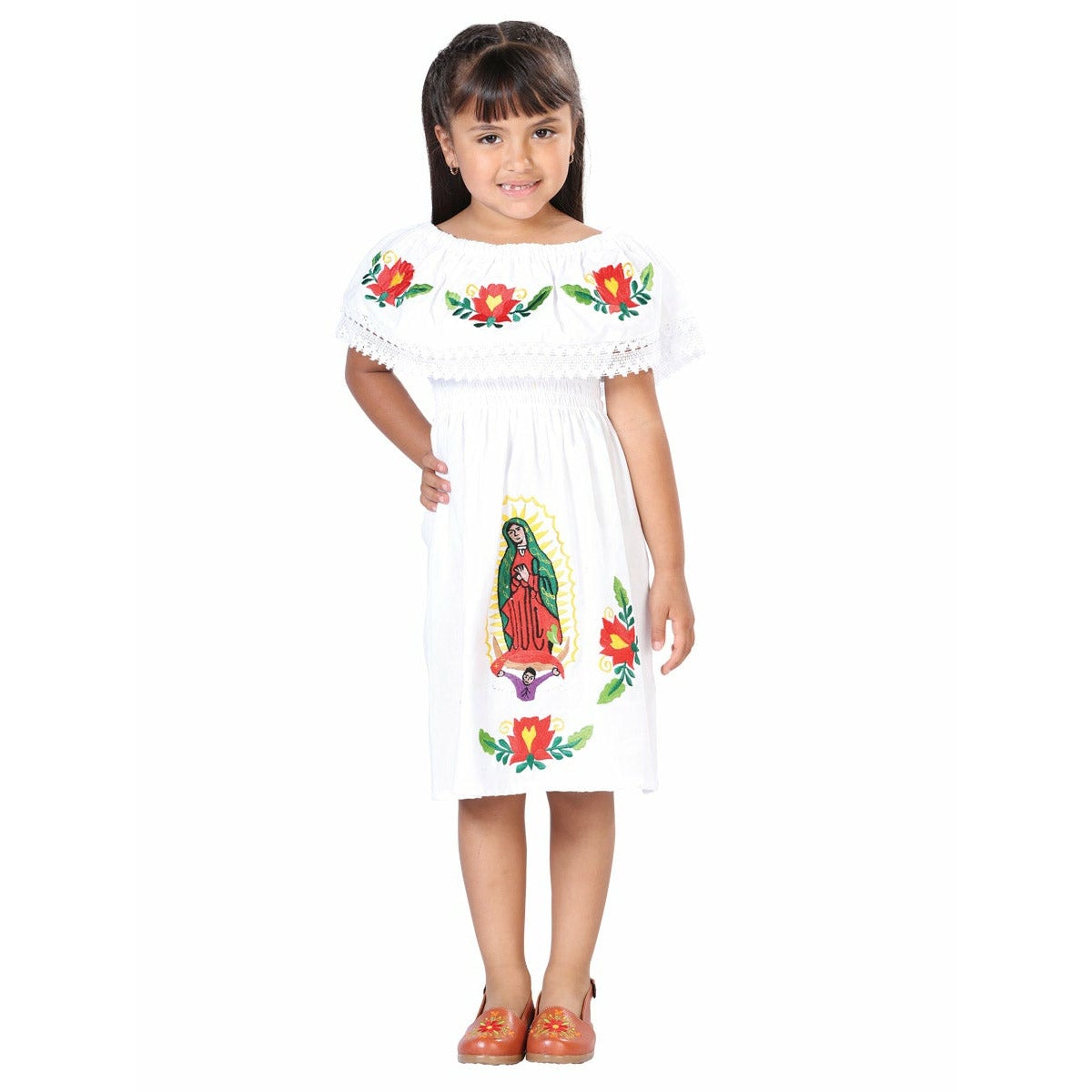 Girls Handmade Virgen Mexican Dress - Lupita - CharroAzteca.com