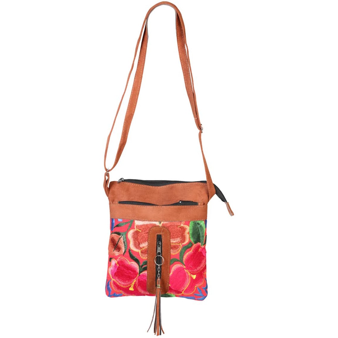 Hand made Mexican suede embroidered bag - CharroAzteca.com