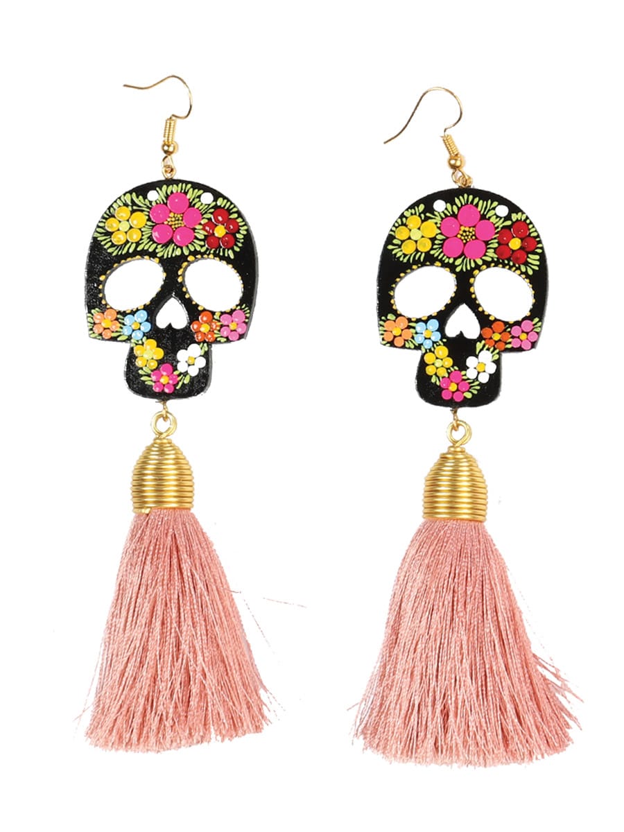 Hand Painted Mexican Earrings - Calaca - CharroAzteca.com