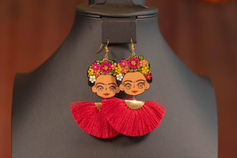 Hand Painted Mexican Earrings - Frida - CharroAzteca.com
