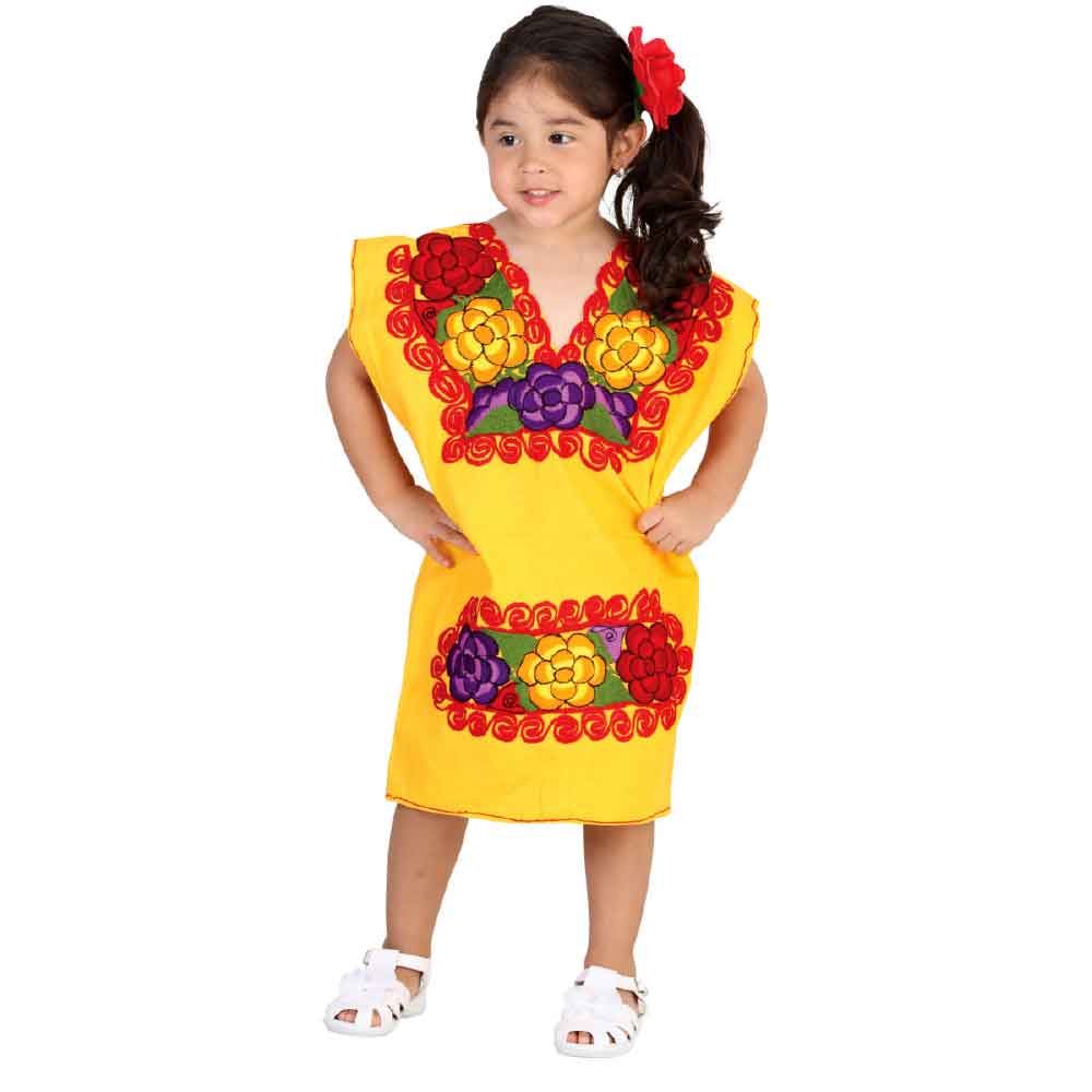 Vestido Bordado Artesanal de Niña - CharroAzteca.com