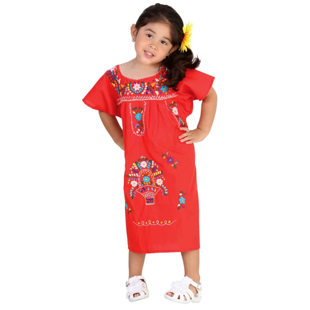 Vestido Bordado de Niña - Kimono - CharroAzteca.com