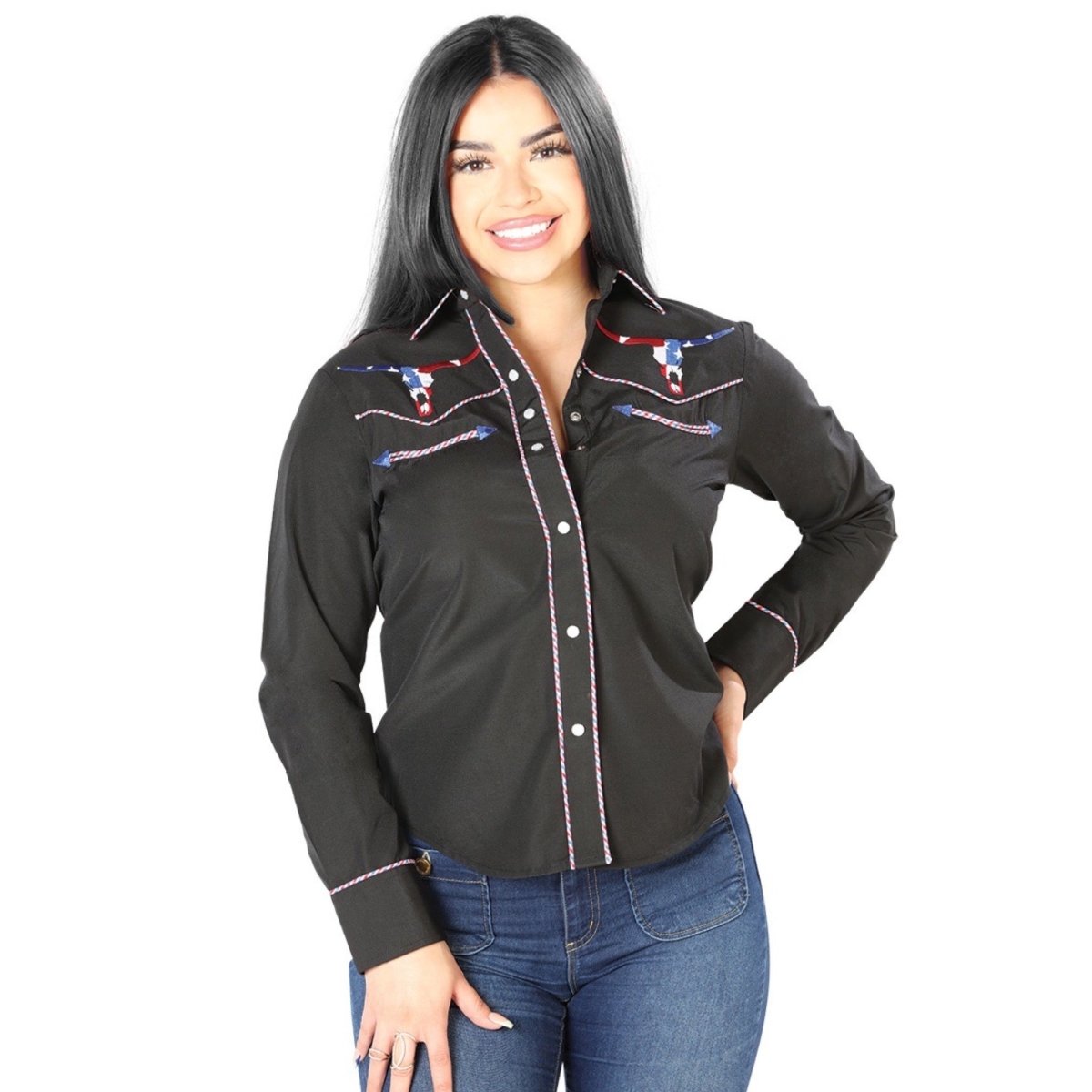 Women's Long Sleeve Western Shirt - Bull - CharroAzteca.com