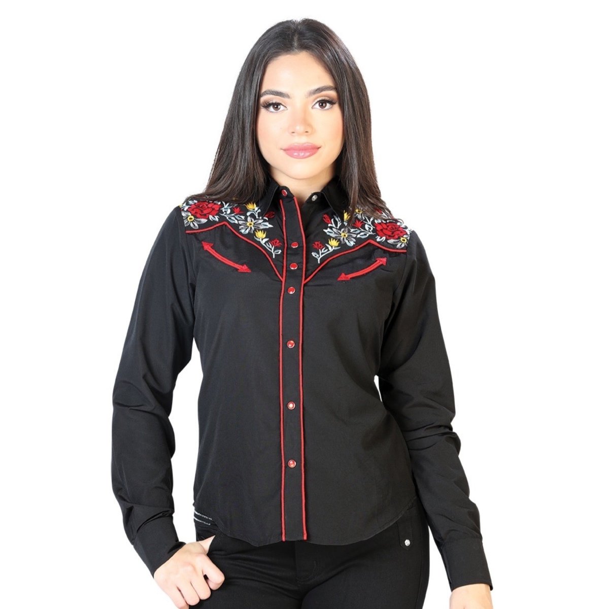 Women's Long Sleeve Western Shirt - Rose - CharroAzteca.com