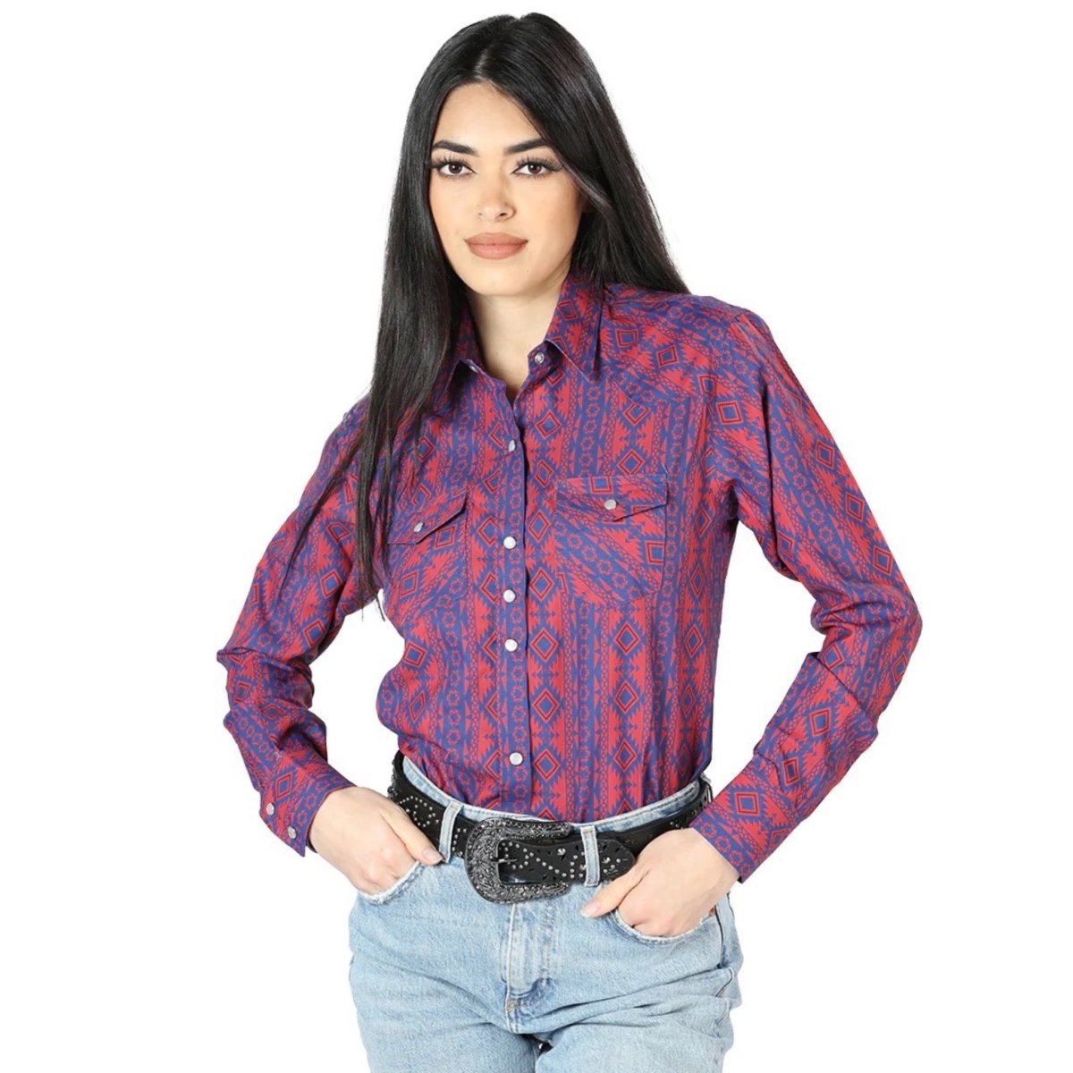 Women's Long Sleeve Western Shirt - Western Mustard Stripes (S-3XL) - CharroAzteca.com