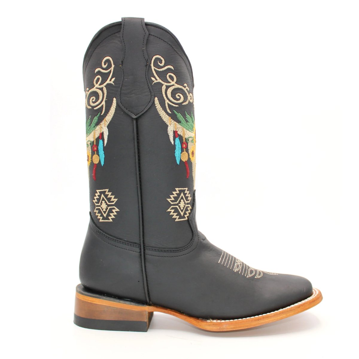 Women's Wide Square Toe Western Boot - Artesanal Design - CharroAzteca.com