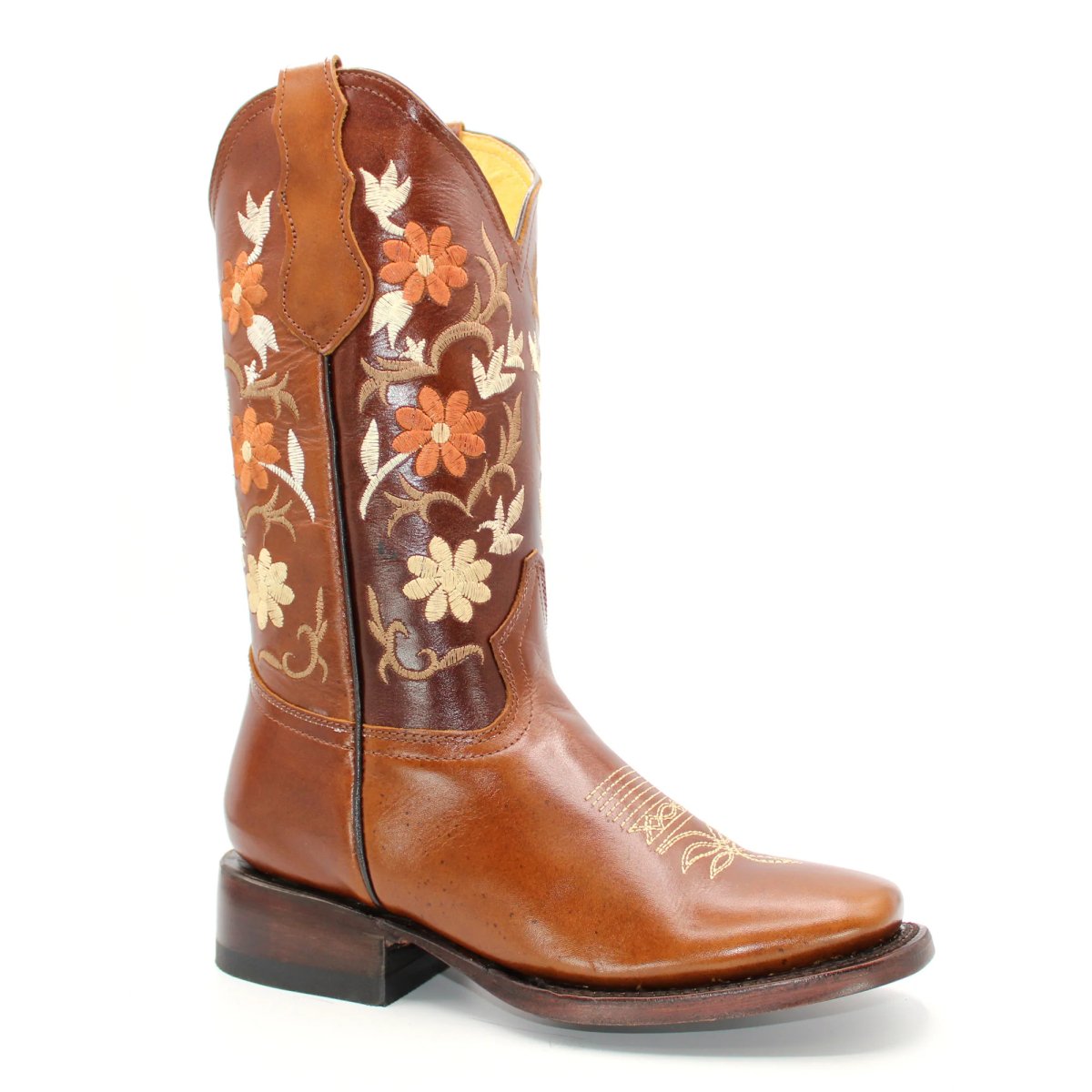 Women's Wide Square Toe Western Boot - Flowers - CharroAzteca.com
