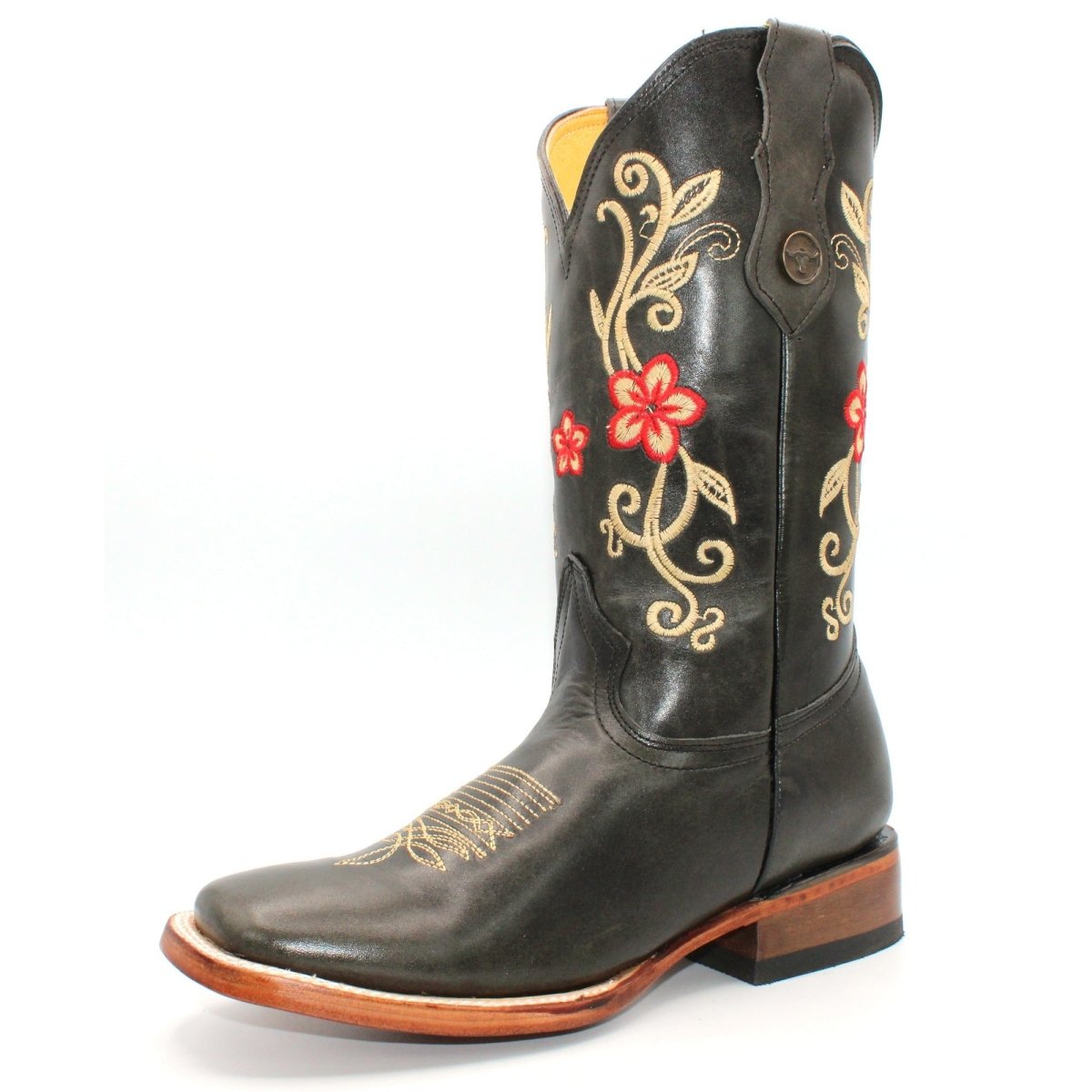 Women's Wide Square Toe Western Boot - Touch of Red - CharroAzteca.com